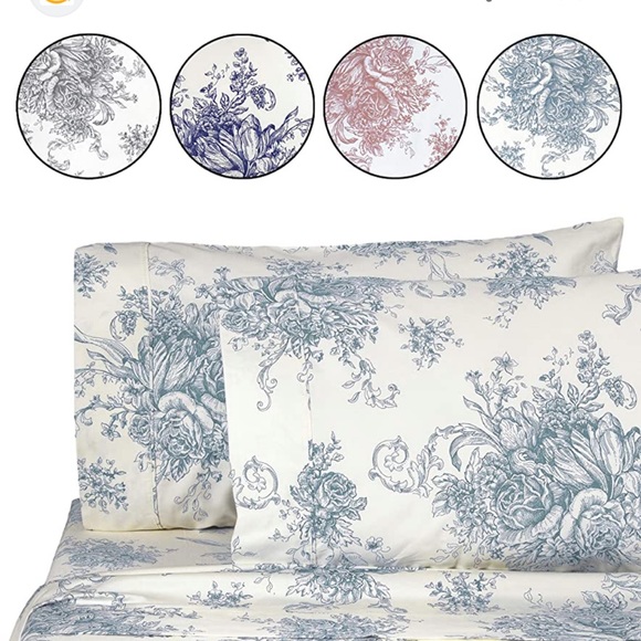 Melange toile quilt set with shams and matching 400 tc sheets in light blue - Picture 3 of 3